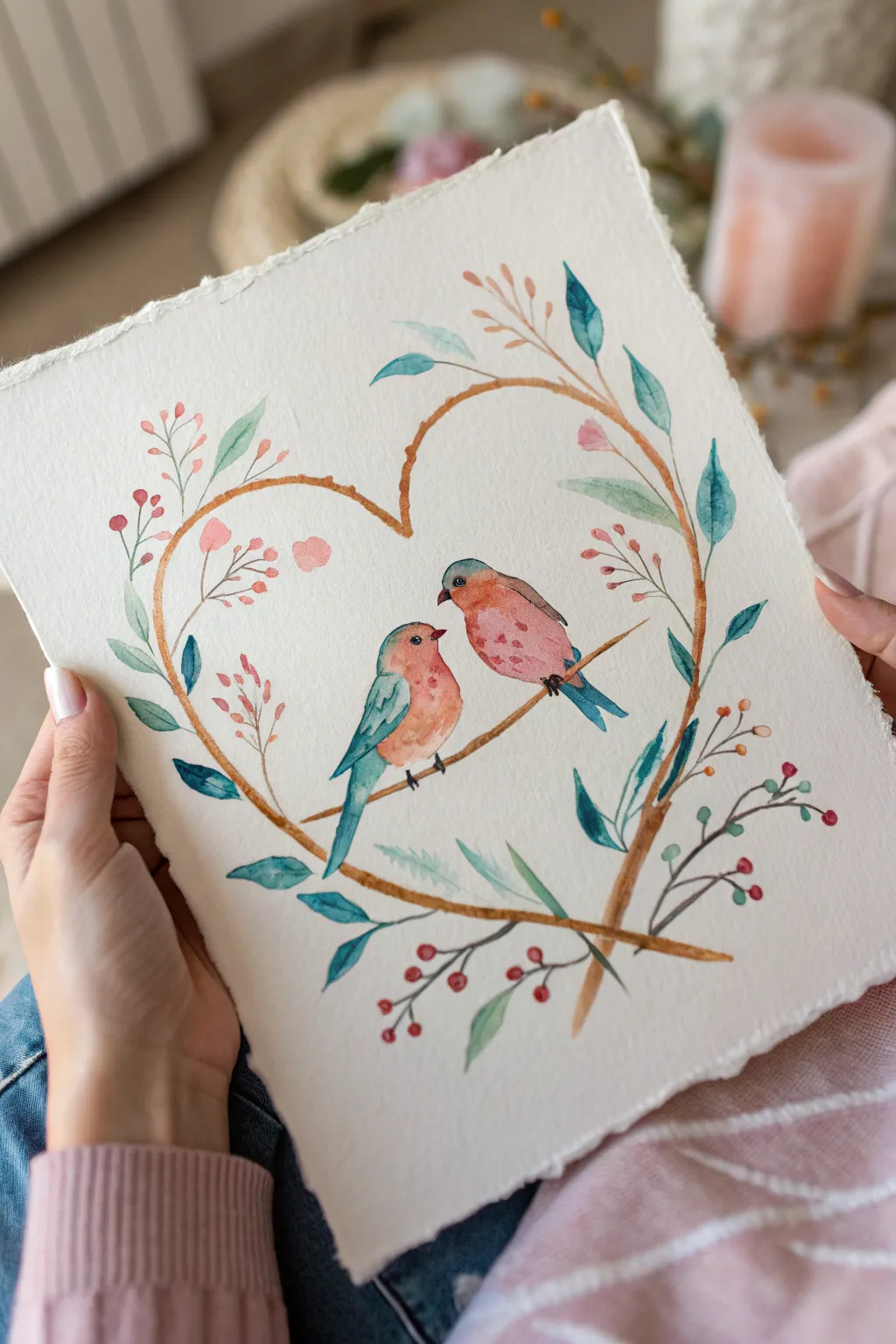 Beginner friendly lovebirds on a heart vine, a dreamy bridal shower paint night idea