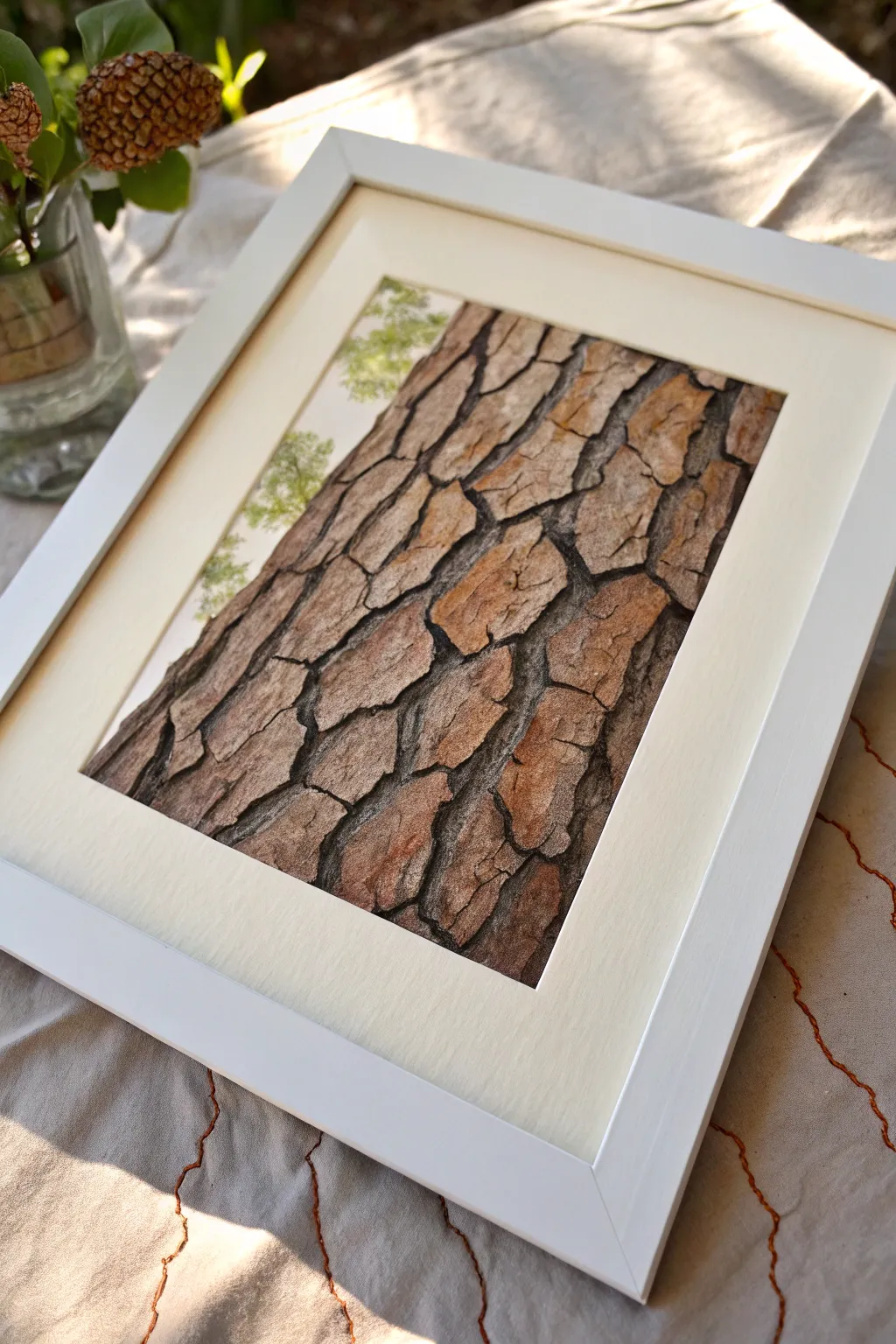 Cool and warm browns blend in a minimalist bark texture close-up for cozy painting inspiration.