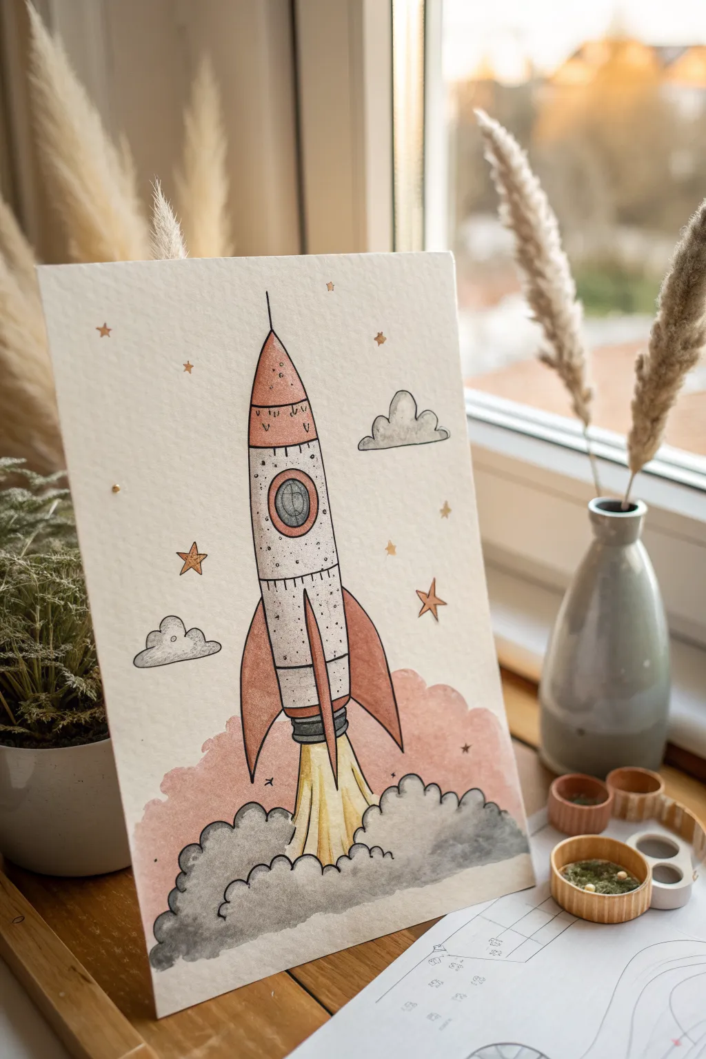 Minimal rocket launch sketch to spark startup momentum and bold business ideas today