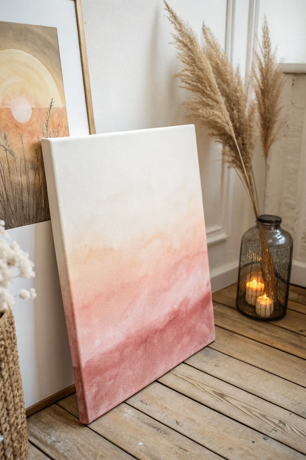 Soft ombre gradient wash with a calm center glow for an airy minimalist abstract canvas