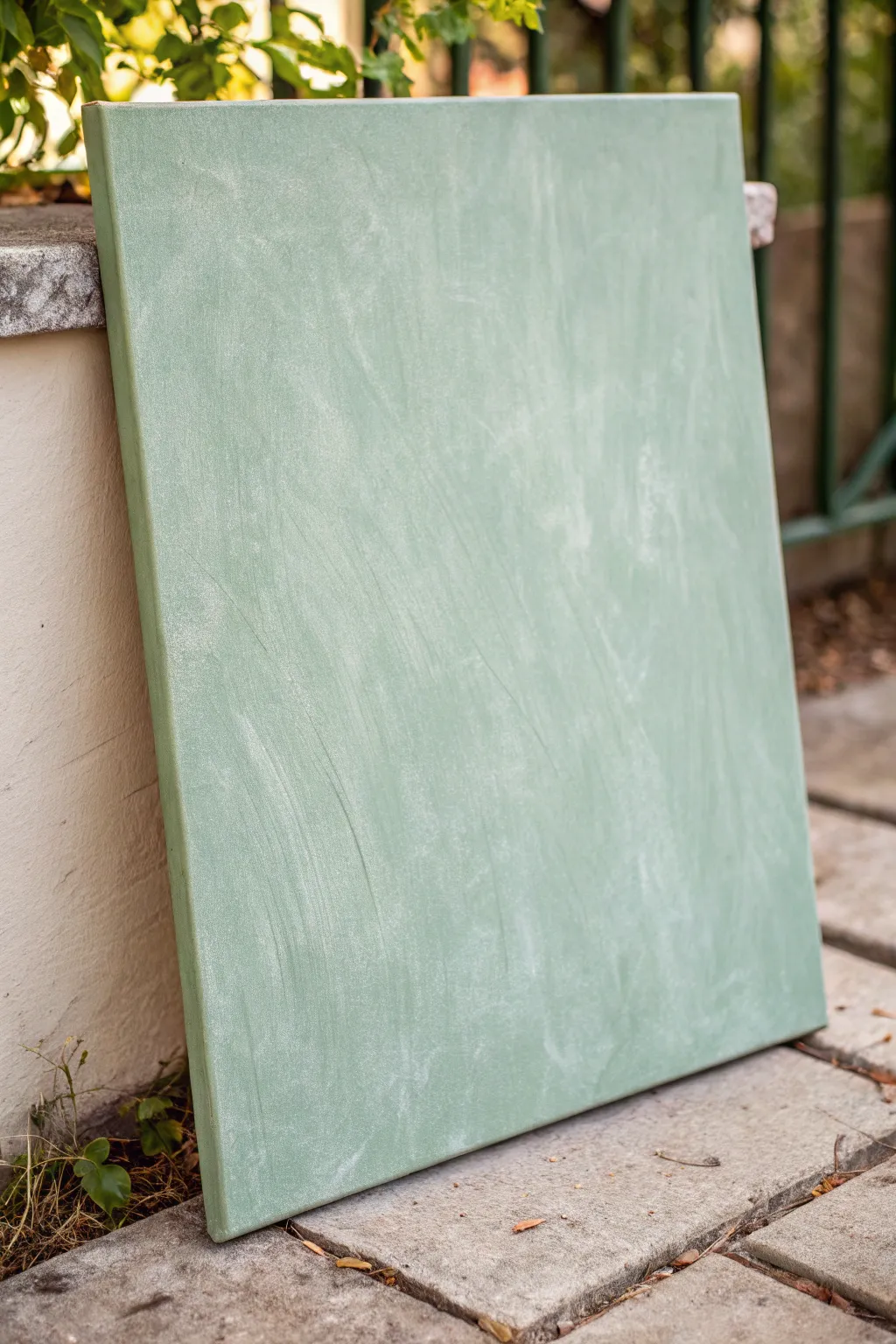 Muted sage canvas with soft tonal texture and visible brushwork for a clean modern backdrop