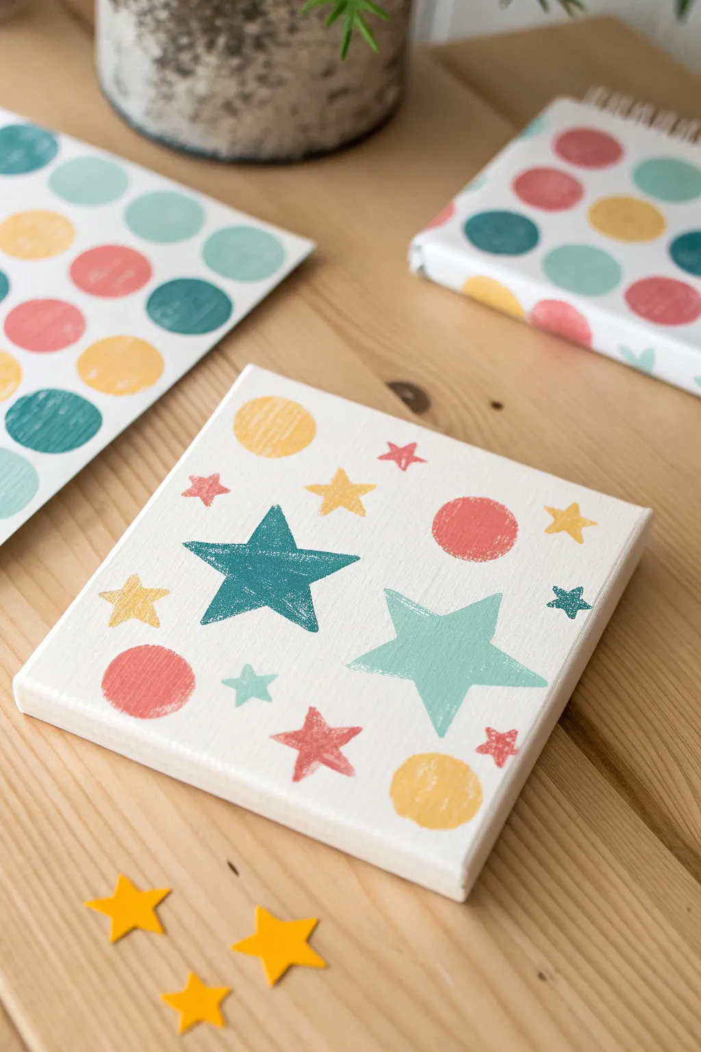 Toddler sticker-resist fun: bold brushy color reveals clean star and circle surprises