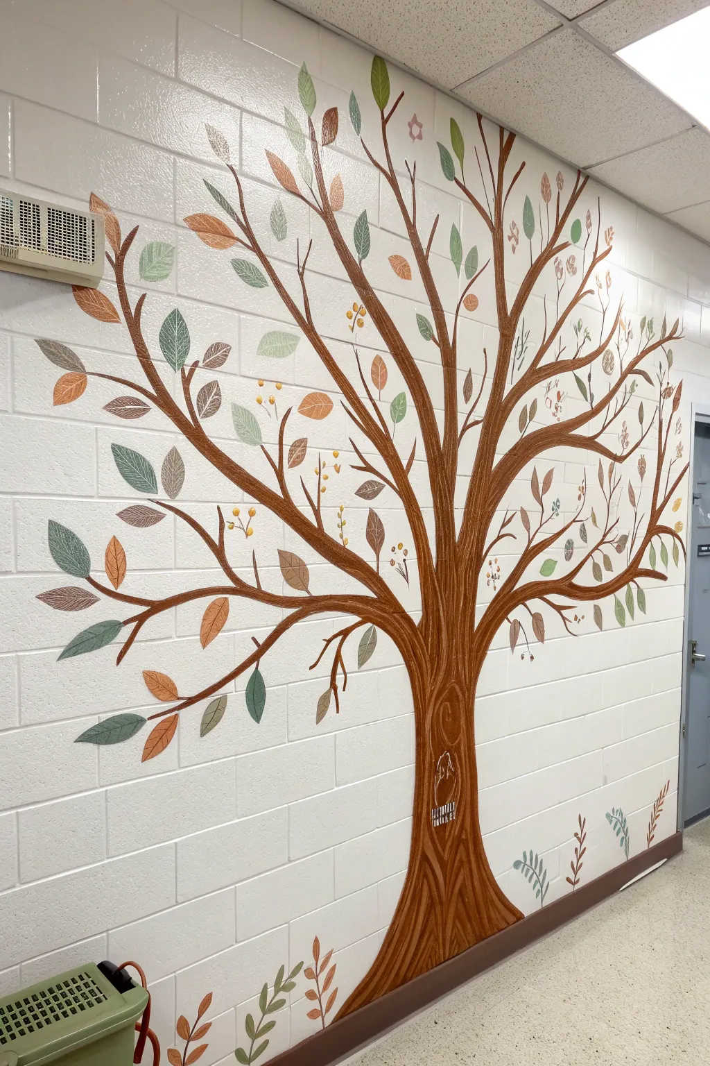 Tree of Knowledge mural with blank leaves, perfect for a calm classroom reading corner