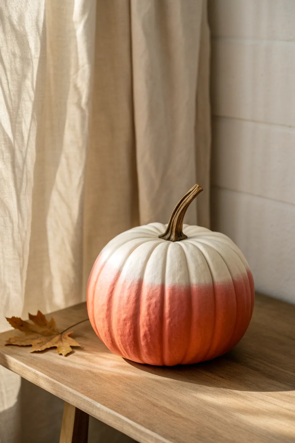 Soft ombre pumpkin paint blend for an elegant no-carve look in Scandinavian-boho style