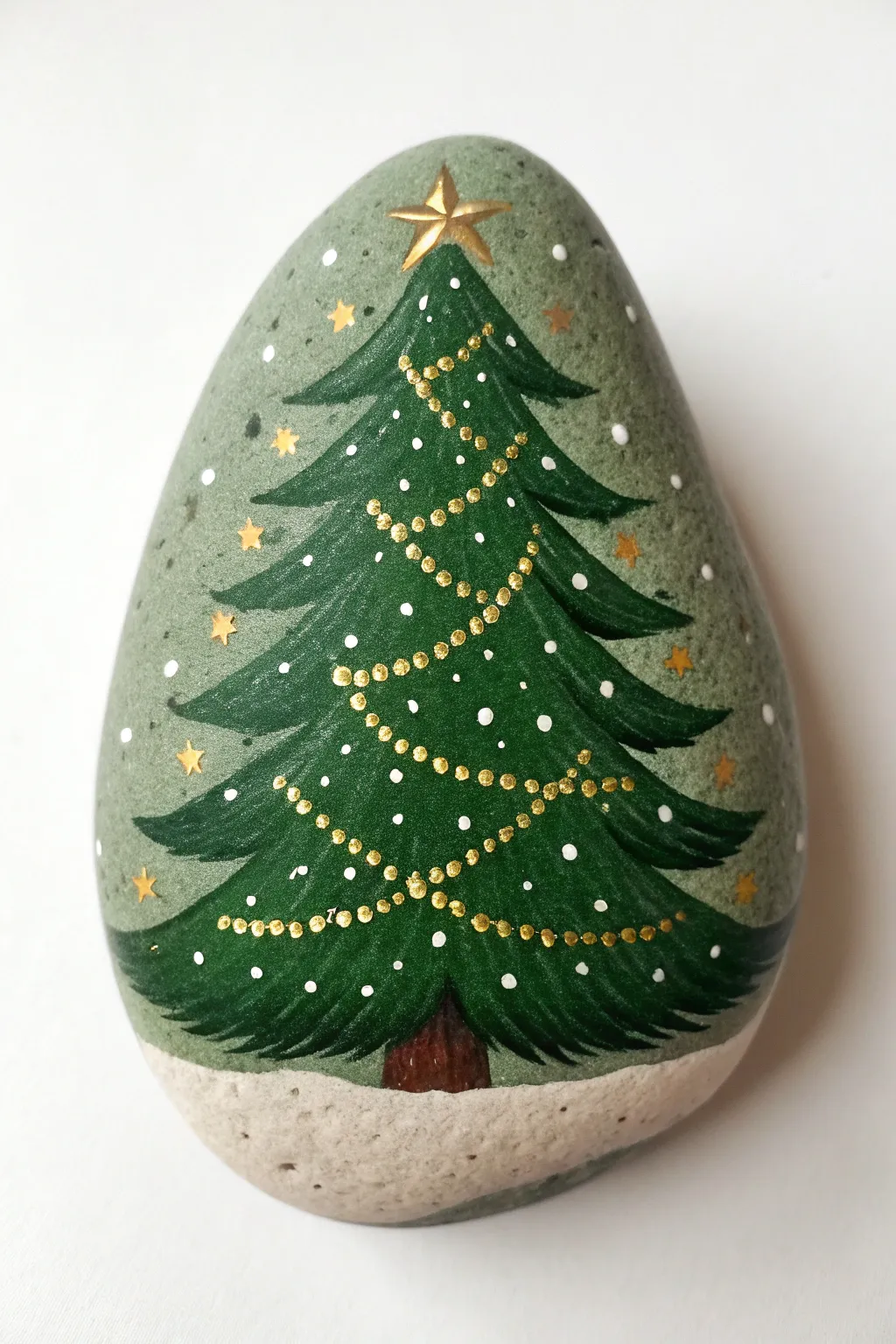 Simple layered-green Christmas tree rock, minimalist boho palette, perfect for easy holiday DIY