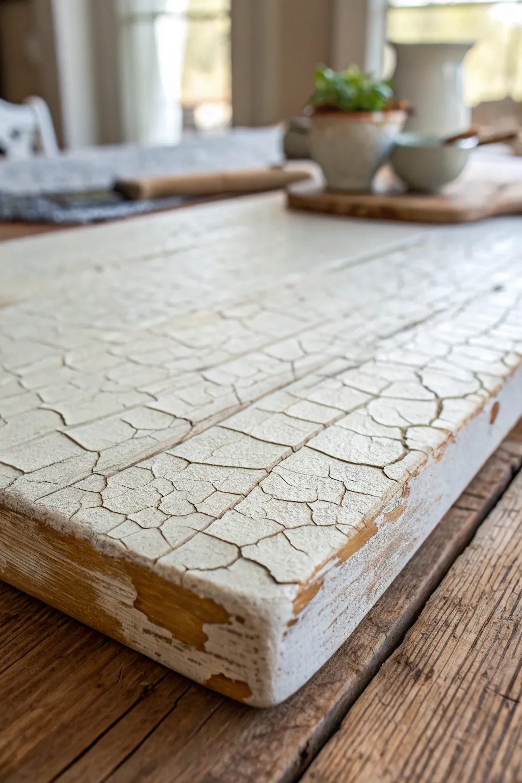 Chunky alligator crackle close-up showing thick top coat texture in calm neutral tones.