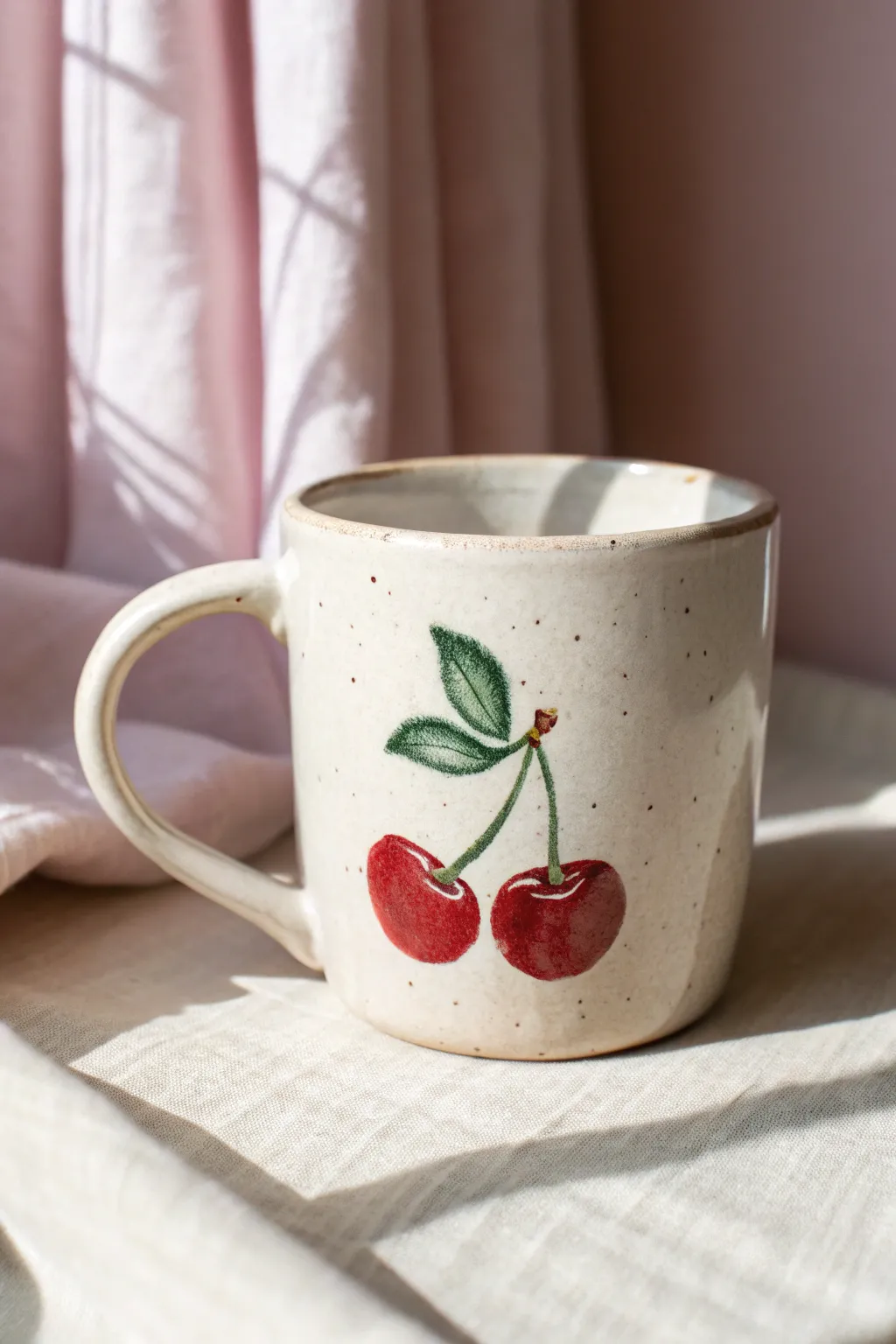 Sweet cherry pair motif on a simple mug, perfect minimalist pottery painting inspiration