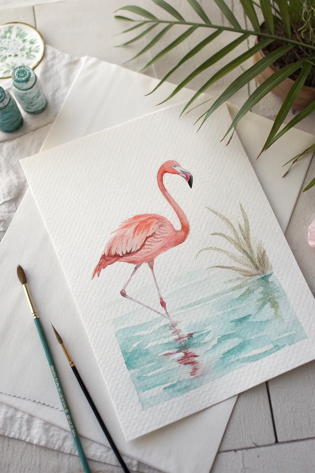 Capture tropical summer vibes with this dreamy pink flamingo painting idea.