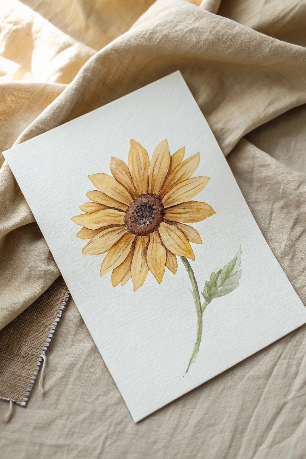 Easy watercolor sunflower wash with loose edges, a calm beginner-friendly painting idea.