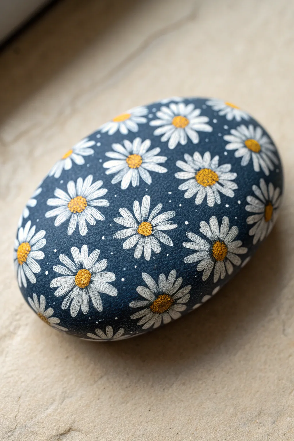 Tiny daisies everywhere: a wrapped-paper pattern rock in soft boho Scandinavian style.