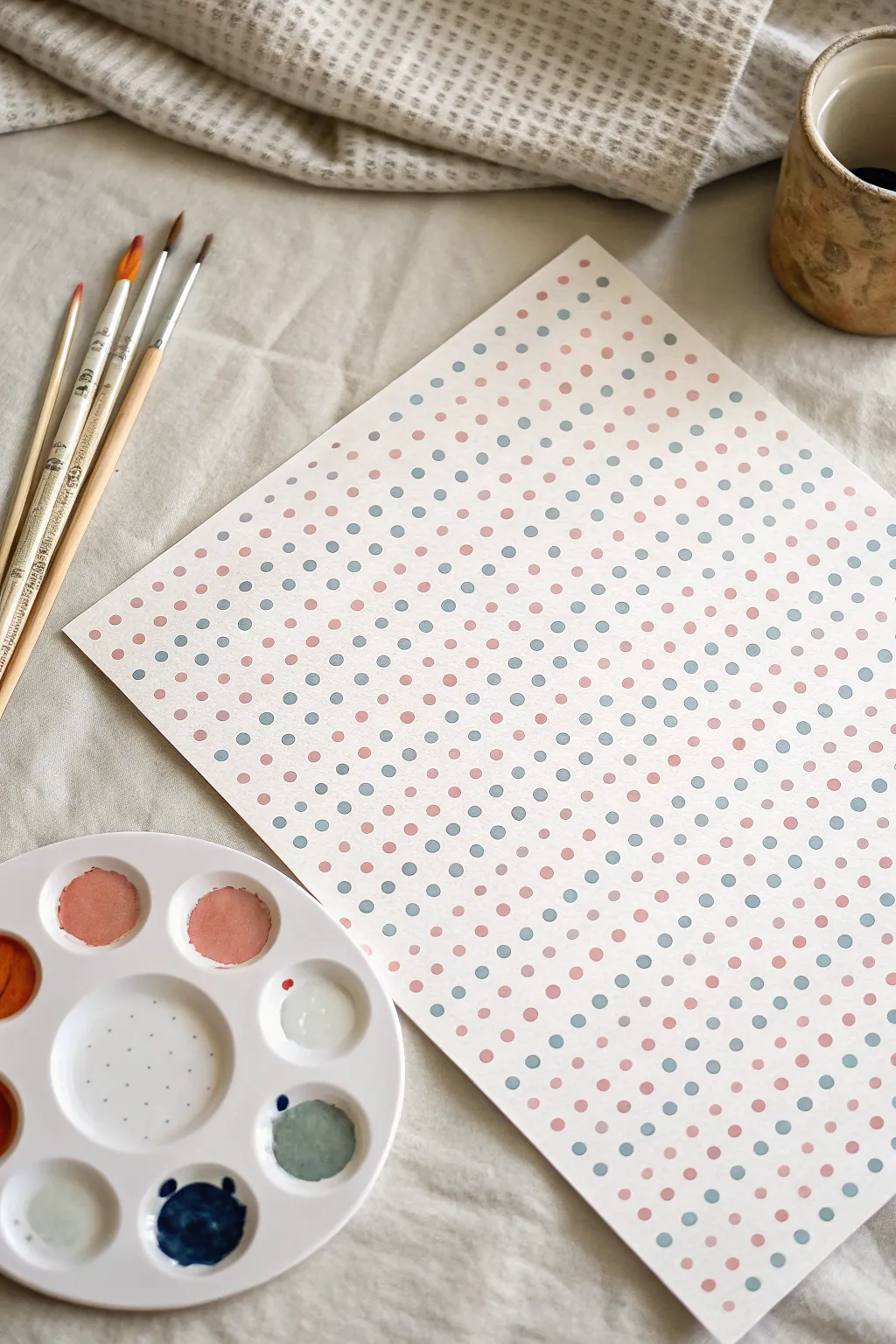 Dot painting with cotton swabs on cardstock, minimalist boho patterning for easy DIY cards