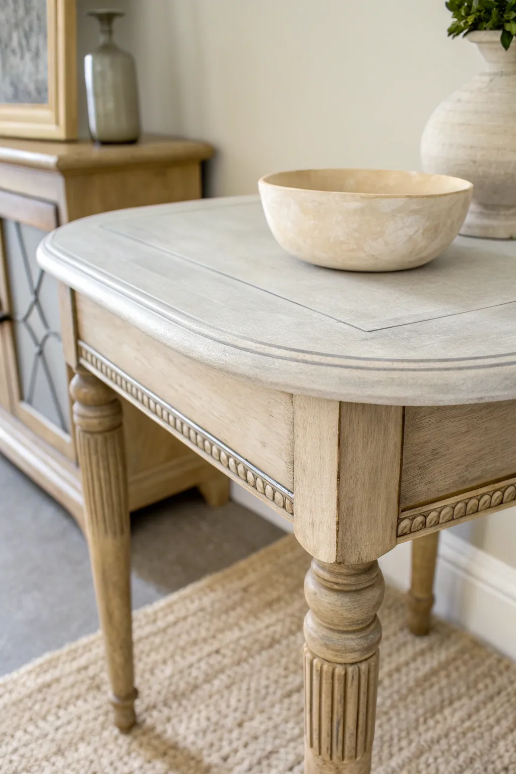 Matte chalk-style end table finish with a soft velvety look and clean Scandinavian calm.