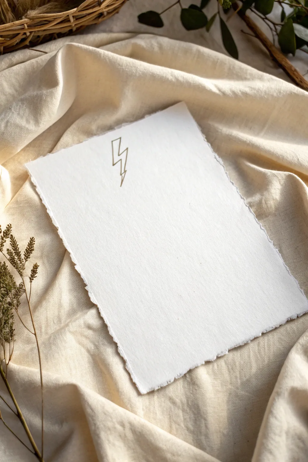 Clean monoline lightning bolt tattoo idea, shown thin and bold on handmade paper for easy sketching.