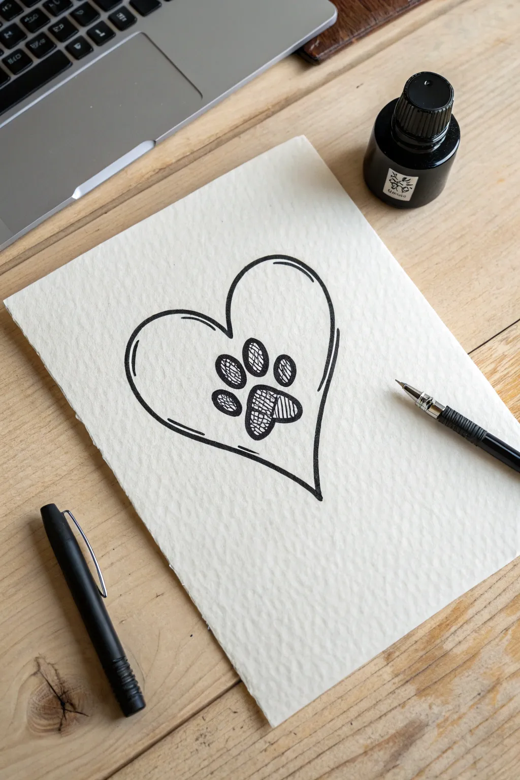 Celebrate the bond with your pet using this adorable and minimal paw print heart sketch idea.