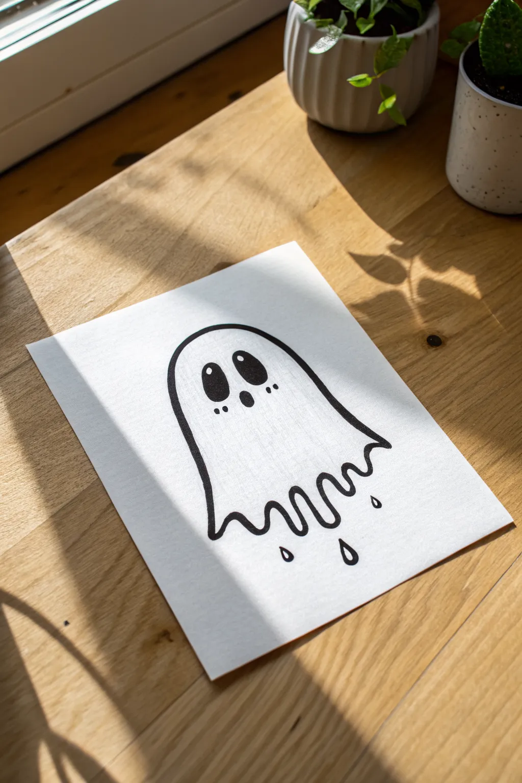 Drippy ghost sticker doodle: bold outline, smooth melting drips, clean white border for easy copying.