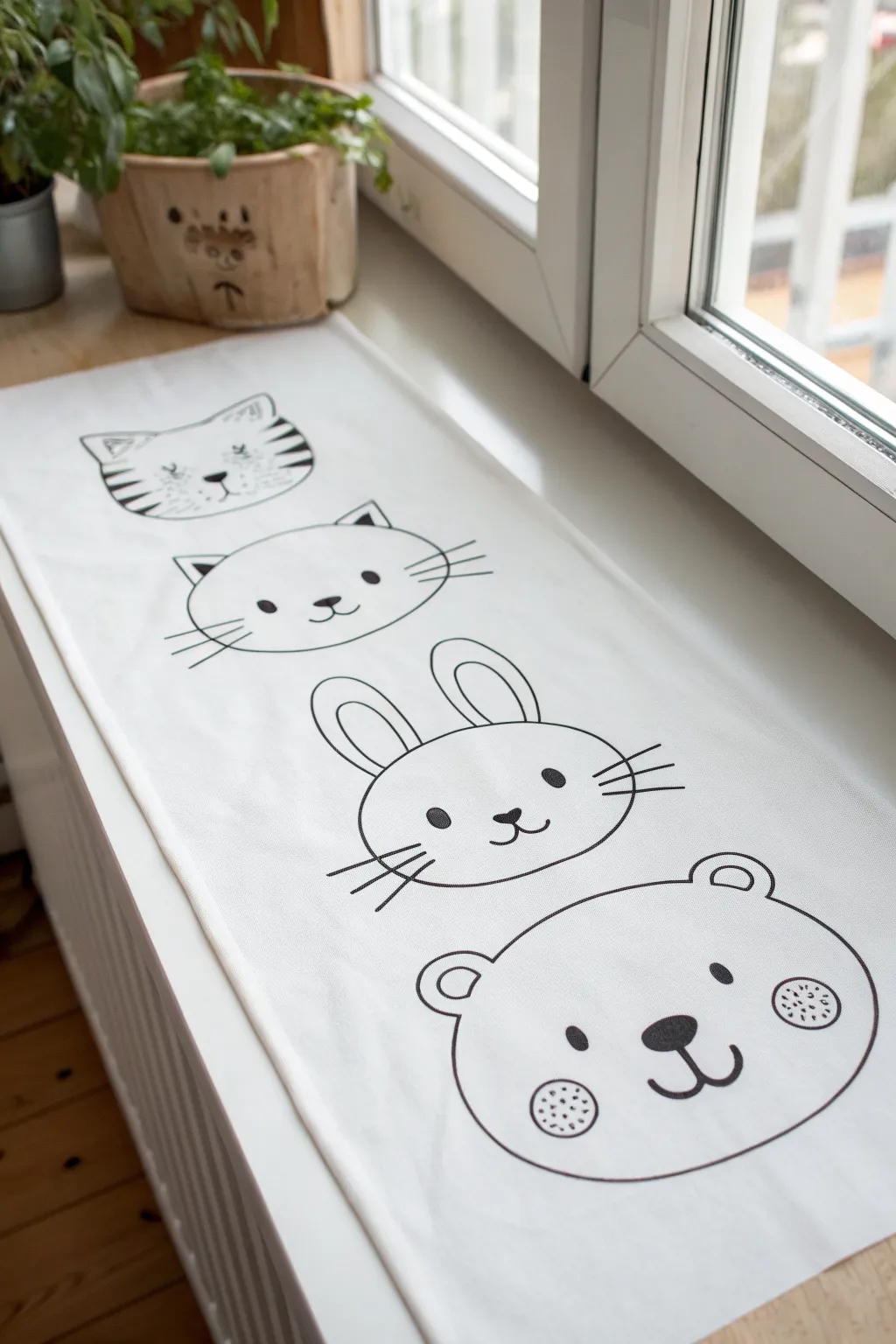 Minimal animal face outlines to trace: cat, bunny, and bear in cute clean lines
