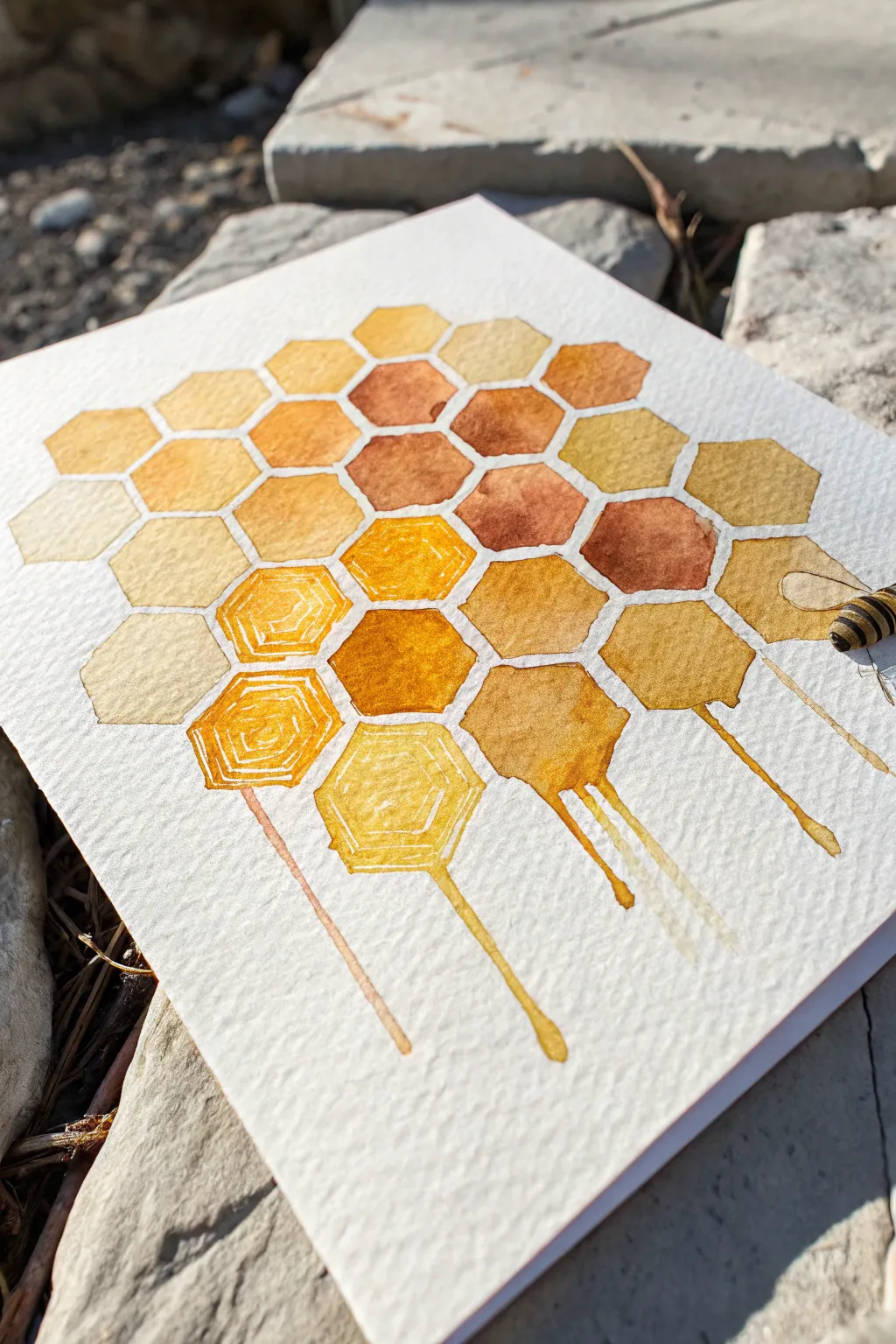 Capture nature's sweetness with this golden honeycomb drip art idea. Perfect for your sketchbook. 🍯✨