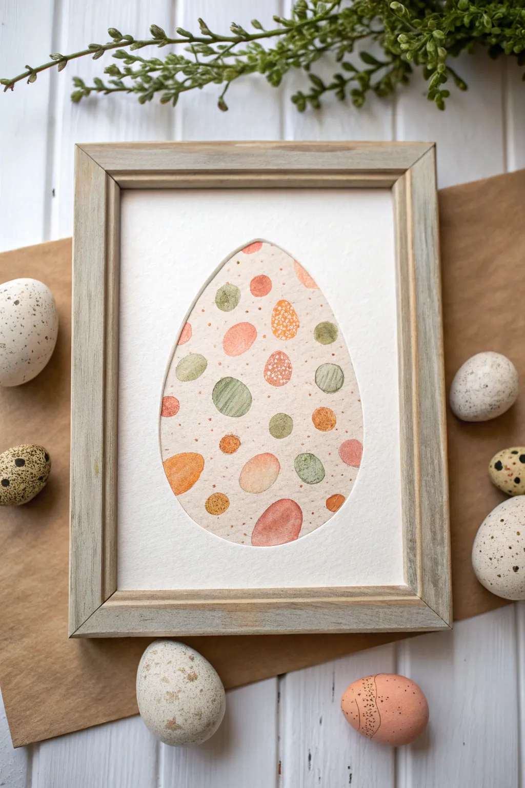 Minimalist speckled Easter egg art with sweet baby fingerprint dots in soft boho pastels