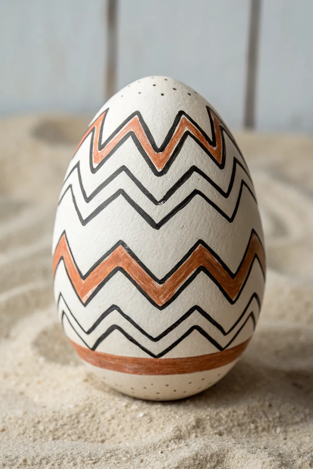 Simple chevron panel Easter egg design with clean stripes, soft neutrals, and bold contrast