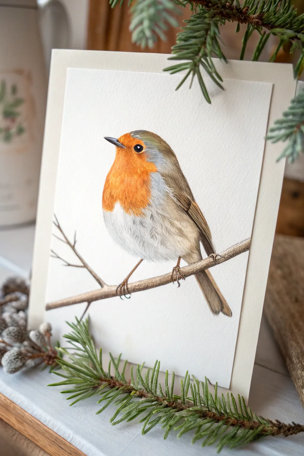 Minimal robin painting with bold bright belly patch, perfect for easy bird art practice.