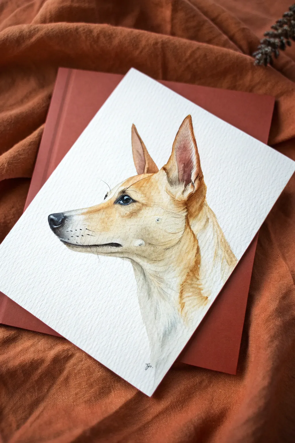 Pointy-ear dog profile on a bold color block, a simple high-contrast dog painting idea.