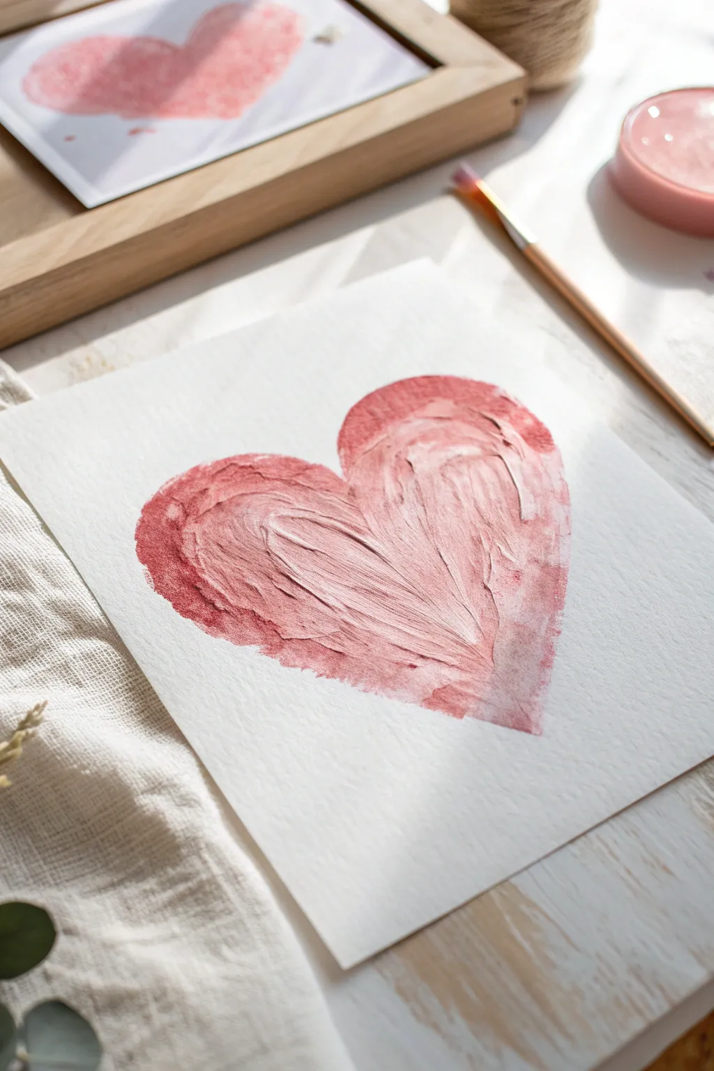 No-brush day magic: a blended finger-painted heart with playful texture and clean minimalist vibes.