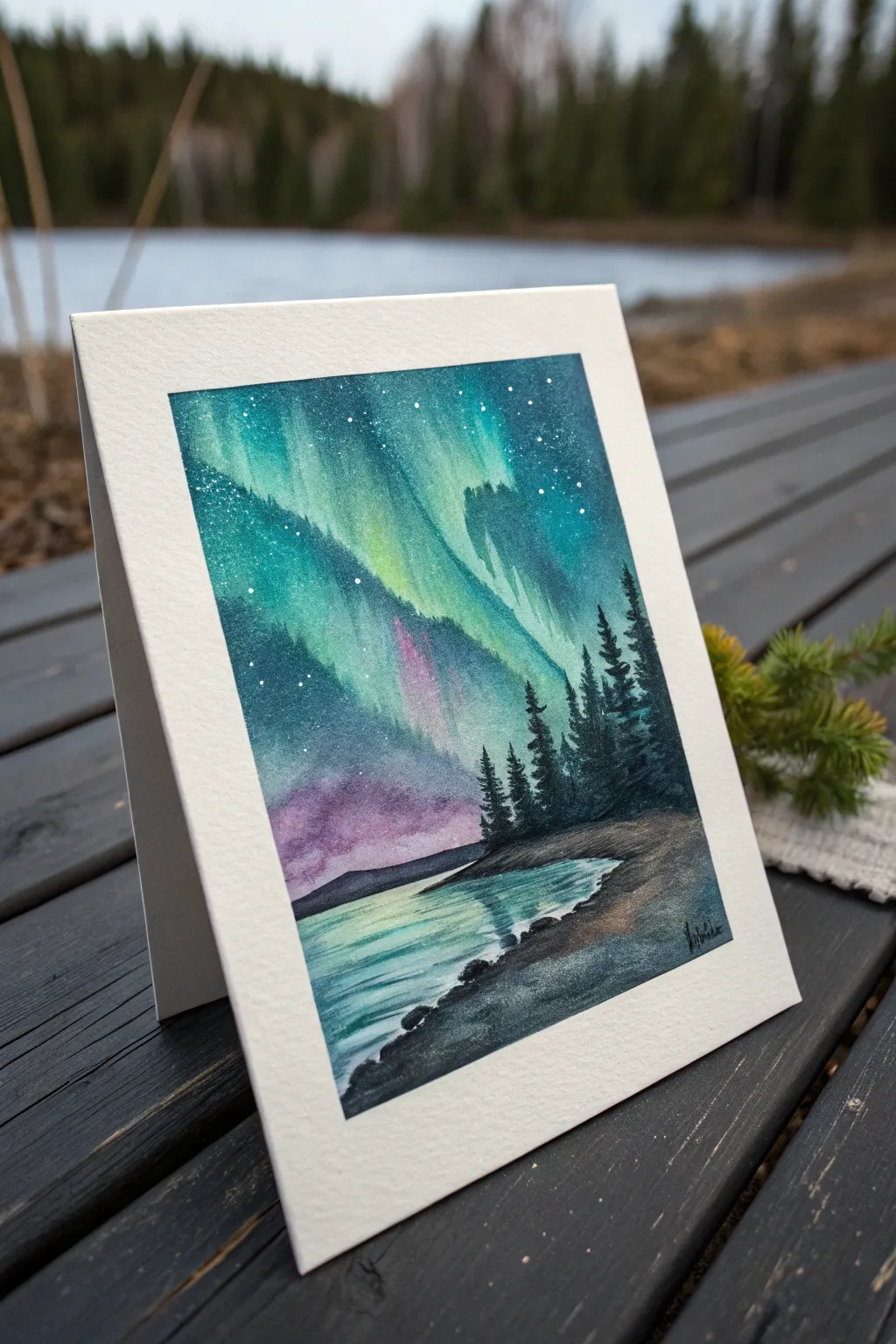 Paint sweeping S-curve aurora strokes that glow against a dark sky for an easy Northern Lights scene