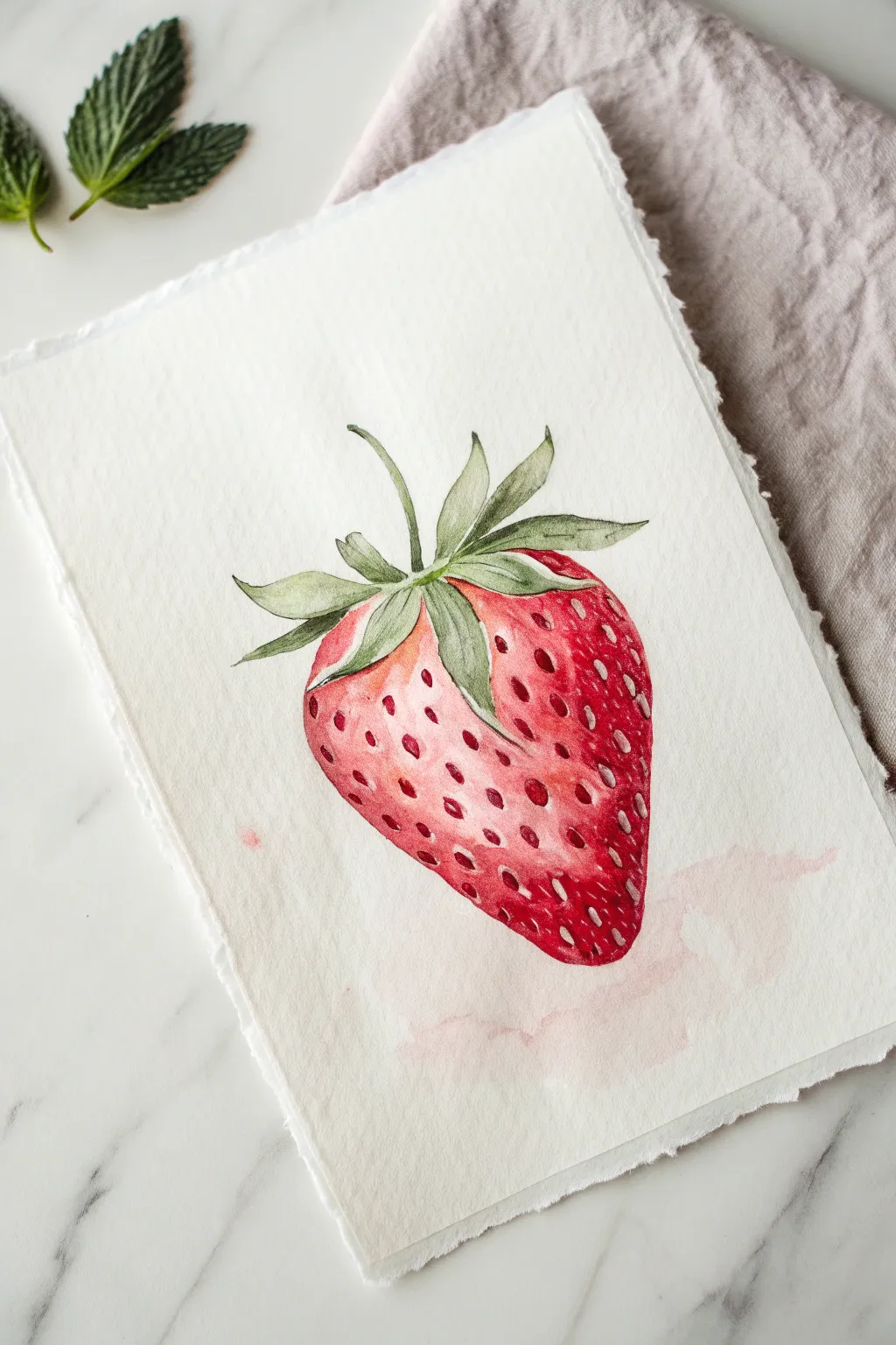 Minimal strawberry flat lay with bold outline and soft red pink fill for an easy cute aesthetic
