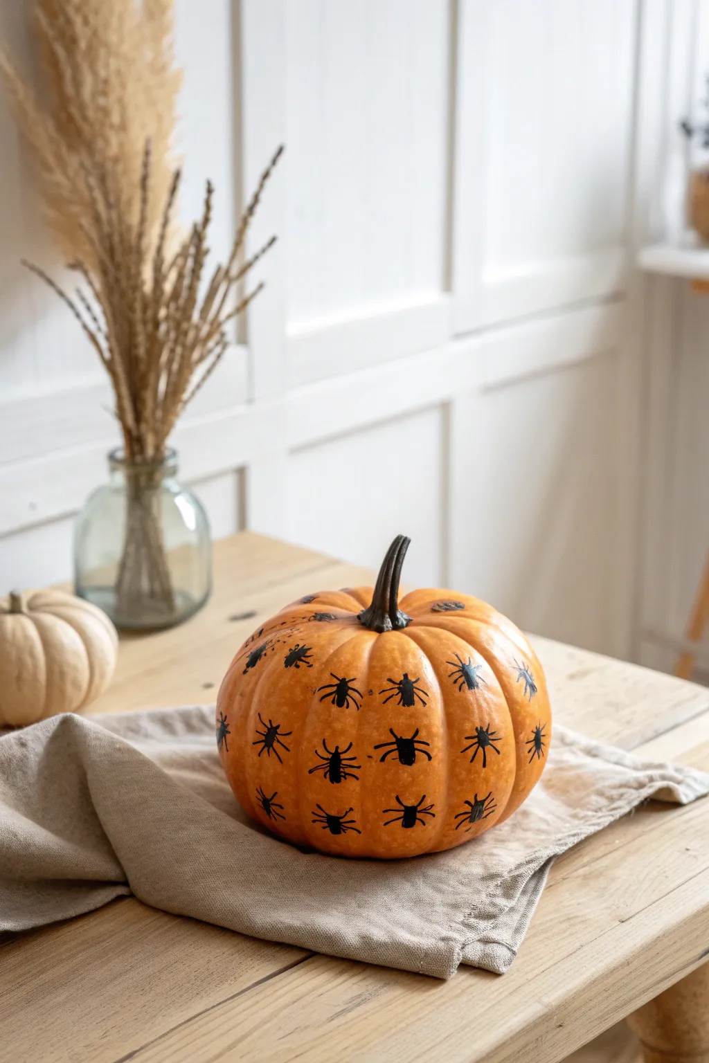 Turn simple thumbprints into adorable spooky spiders for a chic and easy Halloween DIY.