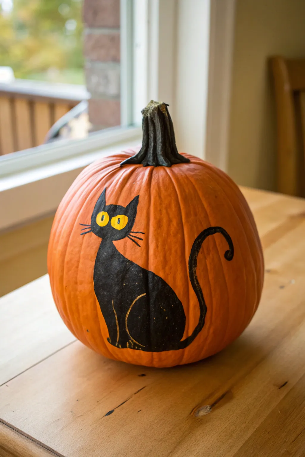 Paint a cute black cat silhouette on a pumpkin for a quick kid friendly Halloween craft