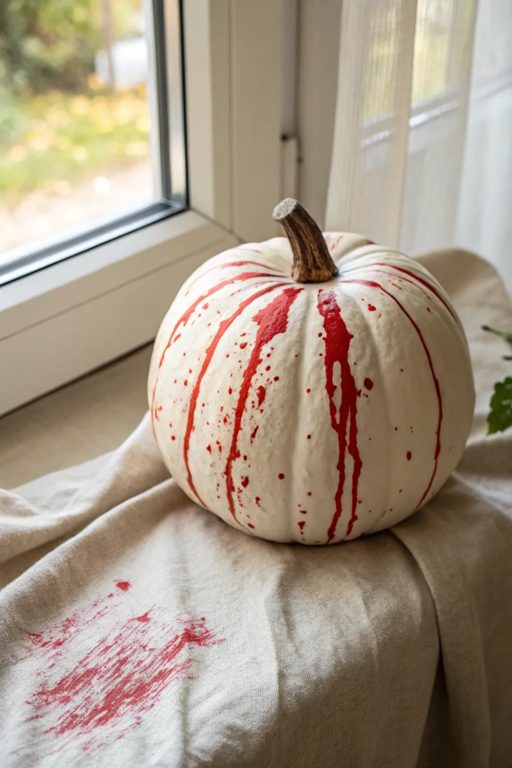 Add a touch of spooky elegance to your home with this simple blood splatter pumpkin technique.