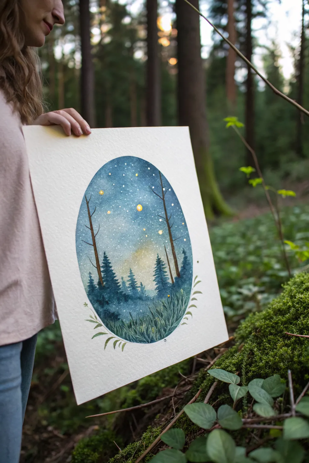 Twilight fairy garden idea: layer glowing firefly dots over deep blue-violet shadows.