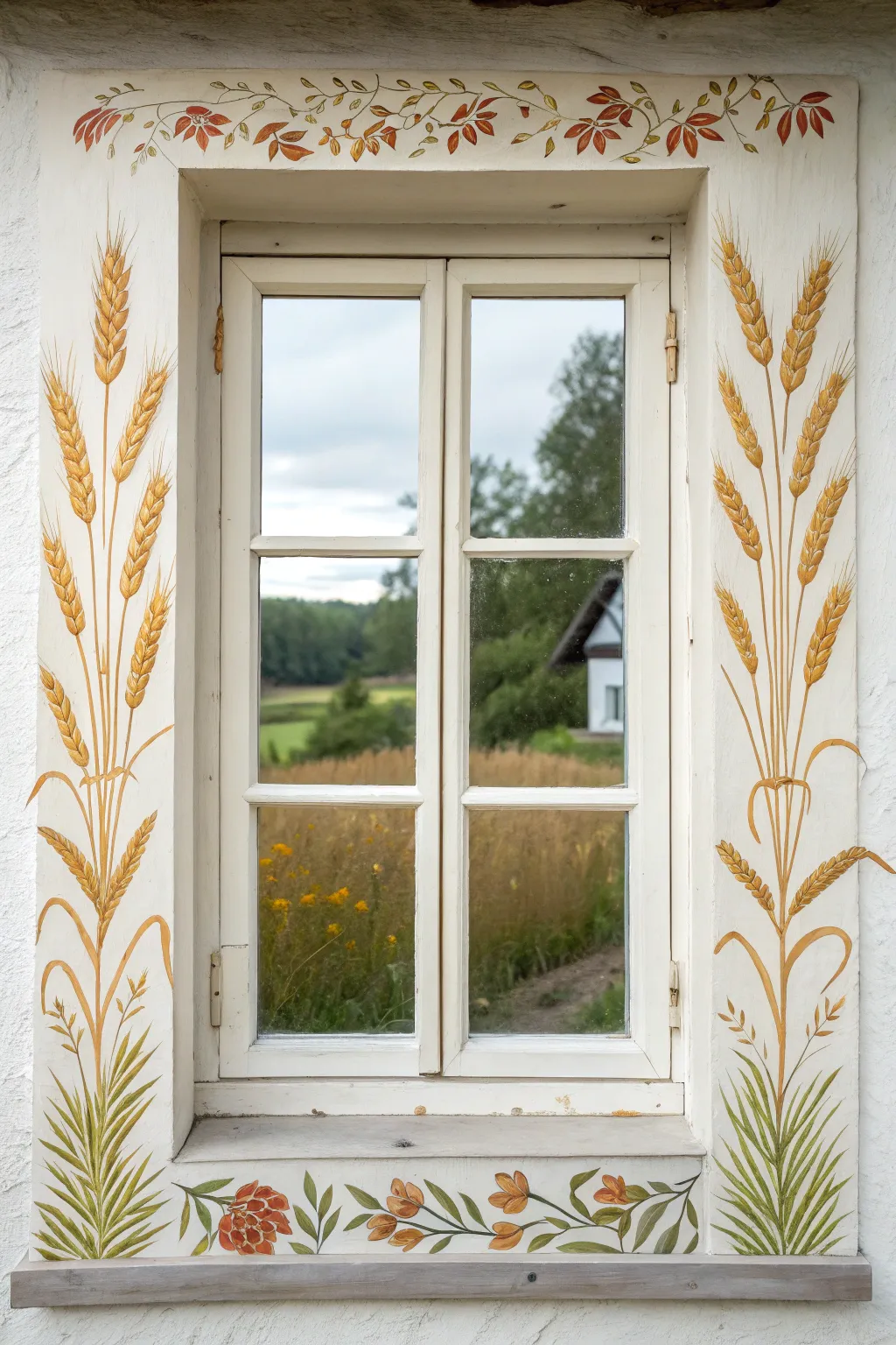 Golden wheat and corn window borders that frame the view while keeping the center crystal clear