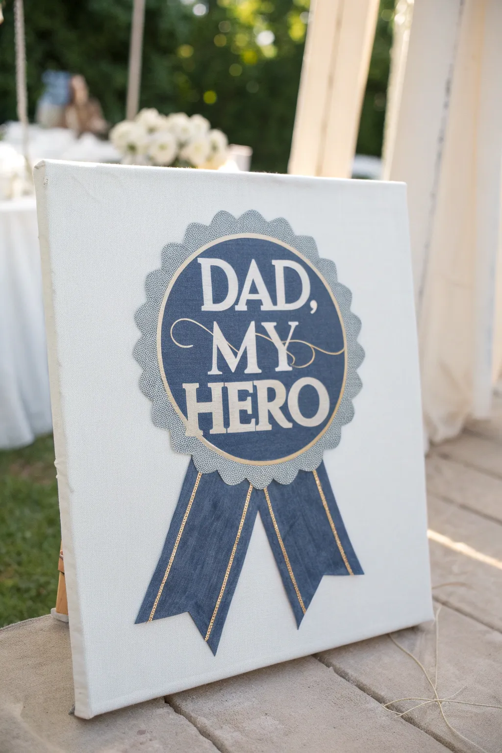 Modern Fathers Day canvas idea: minimalist navy and gold hero badge with hand-lettered charm