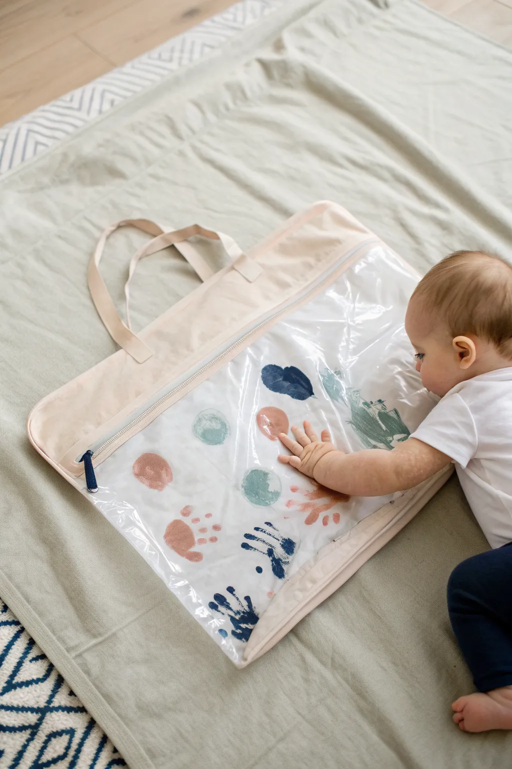Tummy time sensory paint bag play: easy, mess free finger painting for babies
