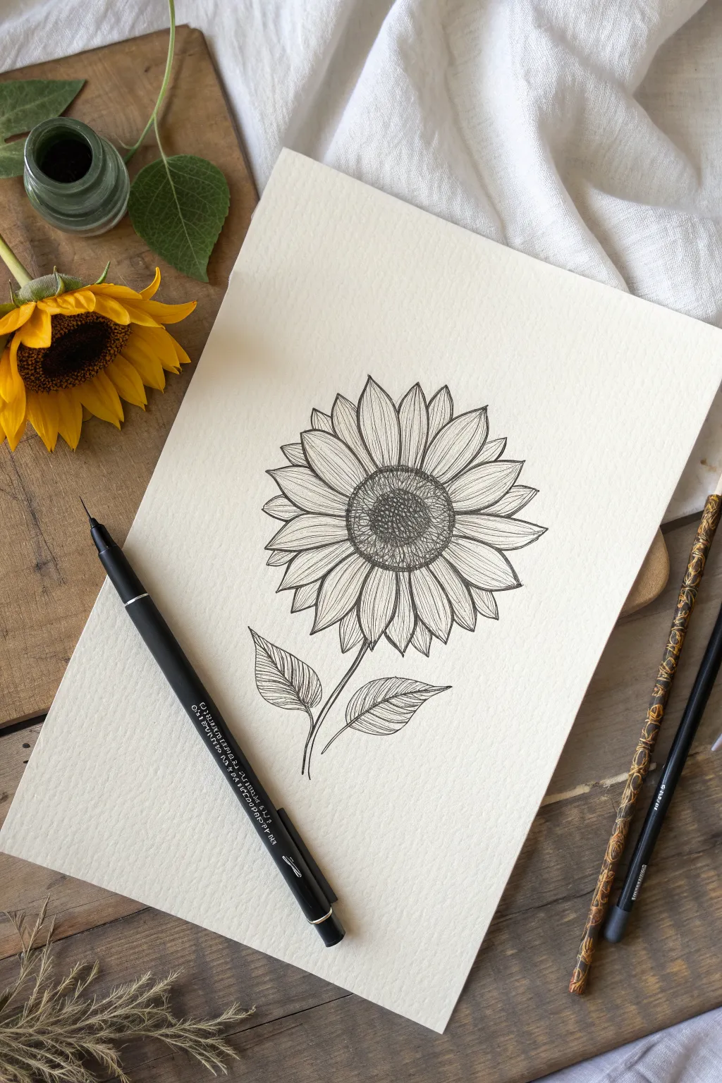 Sunflower doodle mini tutorial: textured center, petal ring, then a fuller second ring