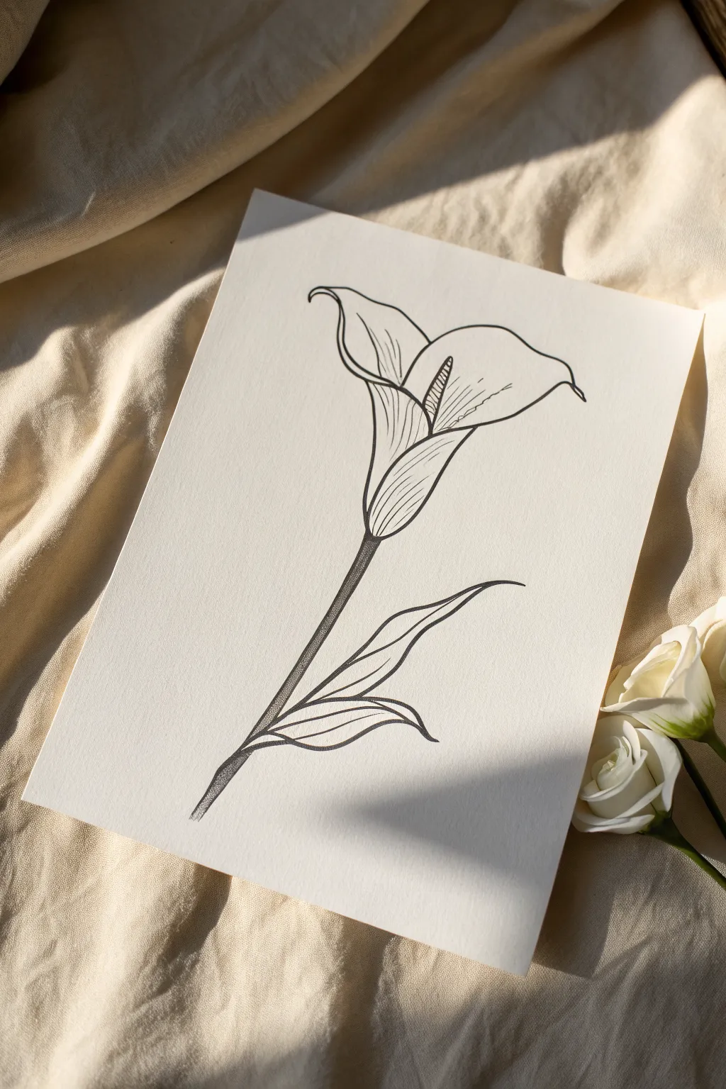 One curved-line calla lily drawing idea with clean monochrome style and soothing minimalist charm