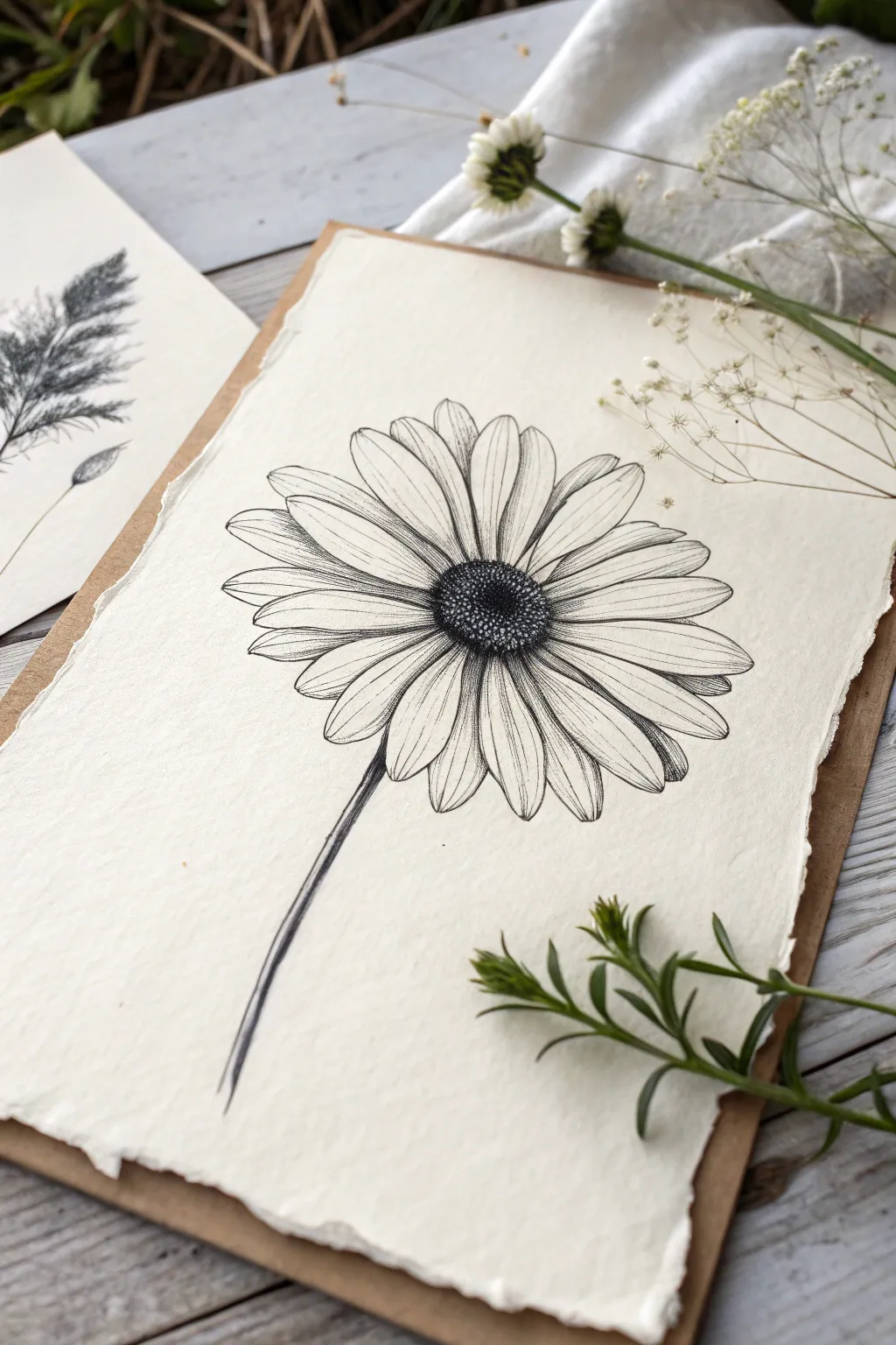 Crisp flower center, soft fading petals: a simple lost-edge botanical sketch that nails a focal point.