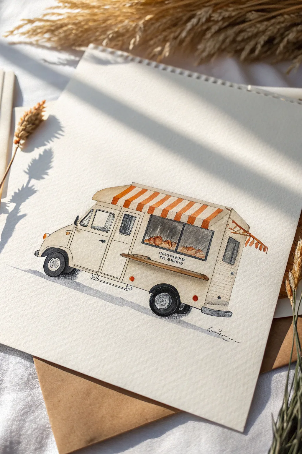 Bold striped awning and clean lines give your food truck drawing instant street-food vibes.