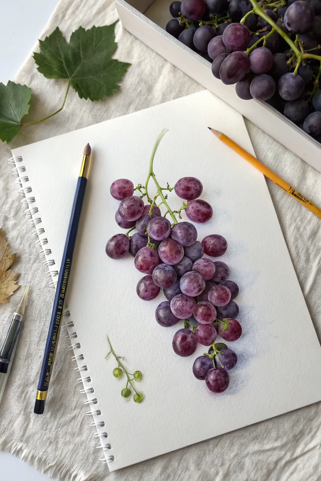 Minimalist grape cluster study with crisp highlights, perfect for practicing round form and depth