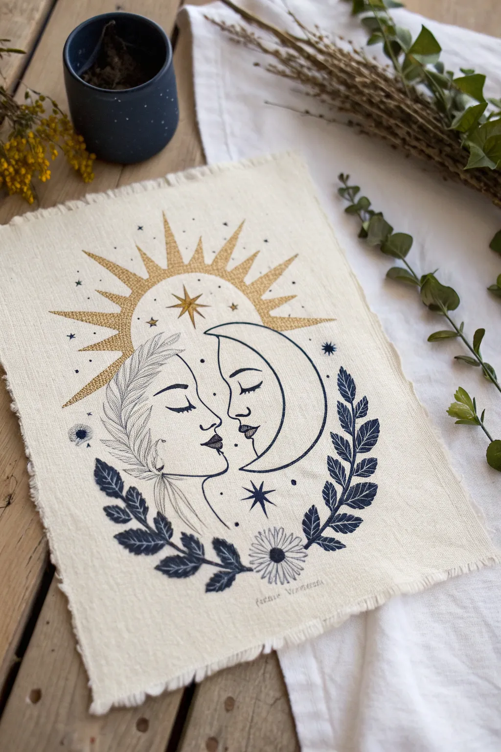 Sun and Moon Gemini twins in minimalist line art, a balanced celestial duo for your sketchbook.