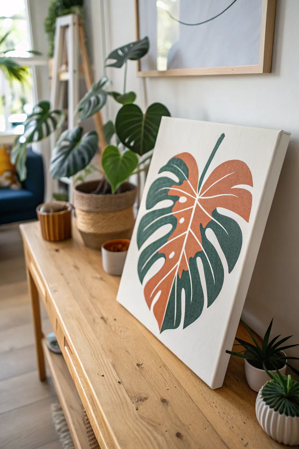 Monstera pop art canvas with bold contrast for an easy, stylish girls night painting idea