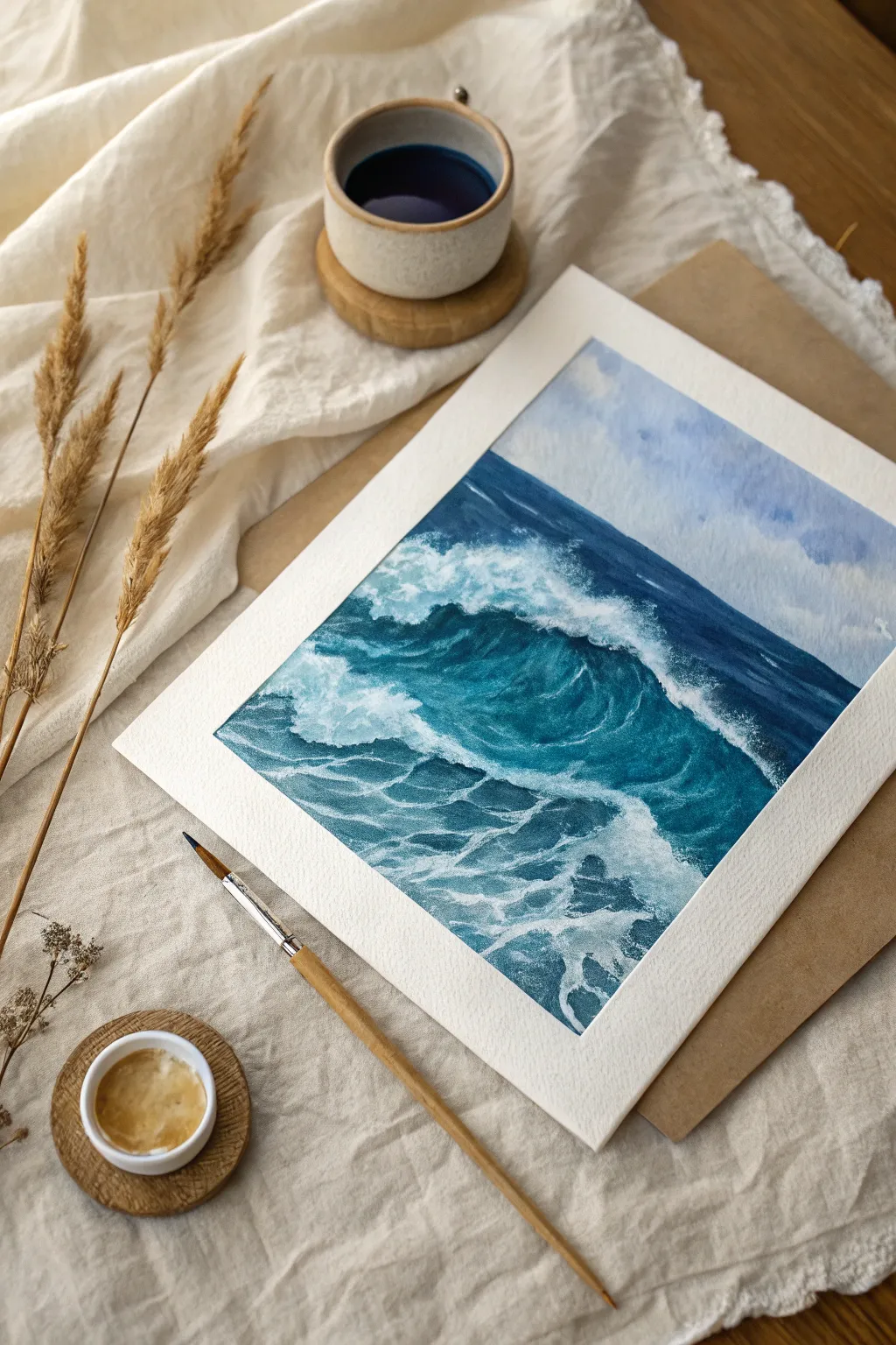 Create waves that almost move by layering thick, creamy white gouache for stunning realistic texture.