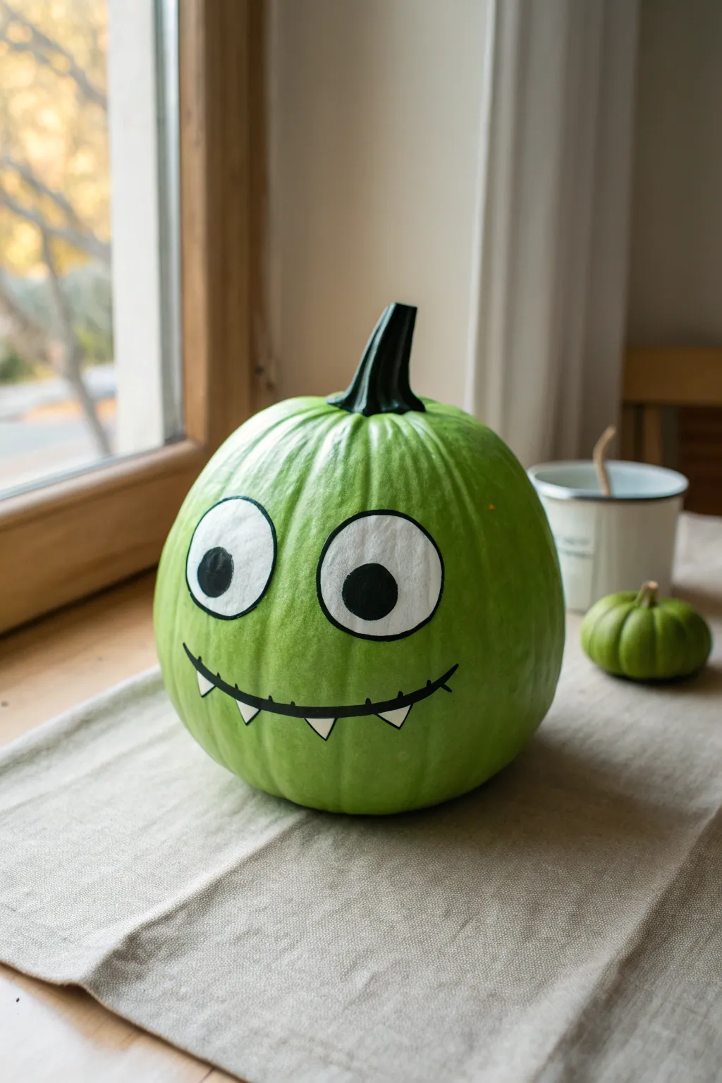 Make a silly monster pumpkin with mismatched googly eyes and a bold black grin.