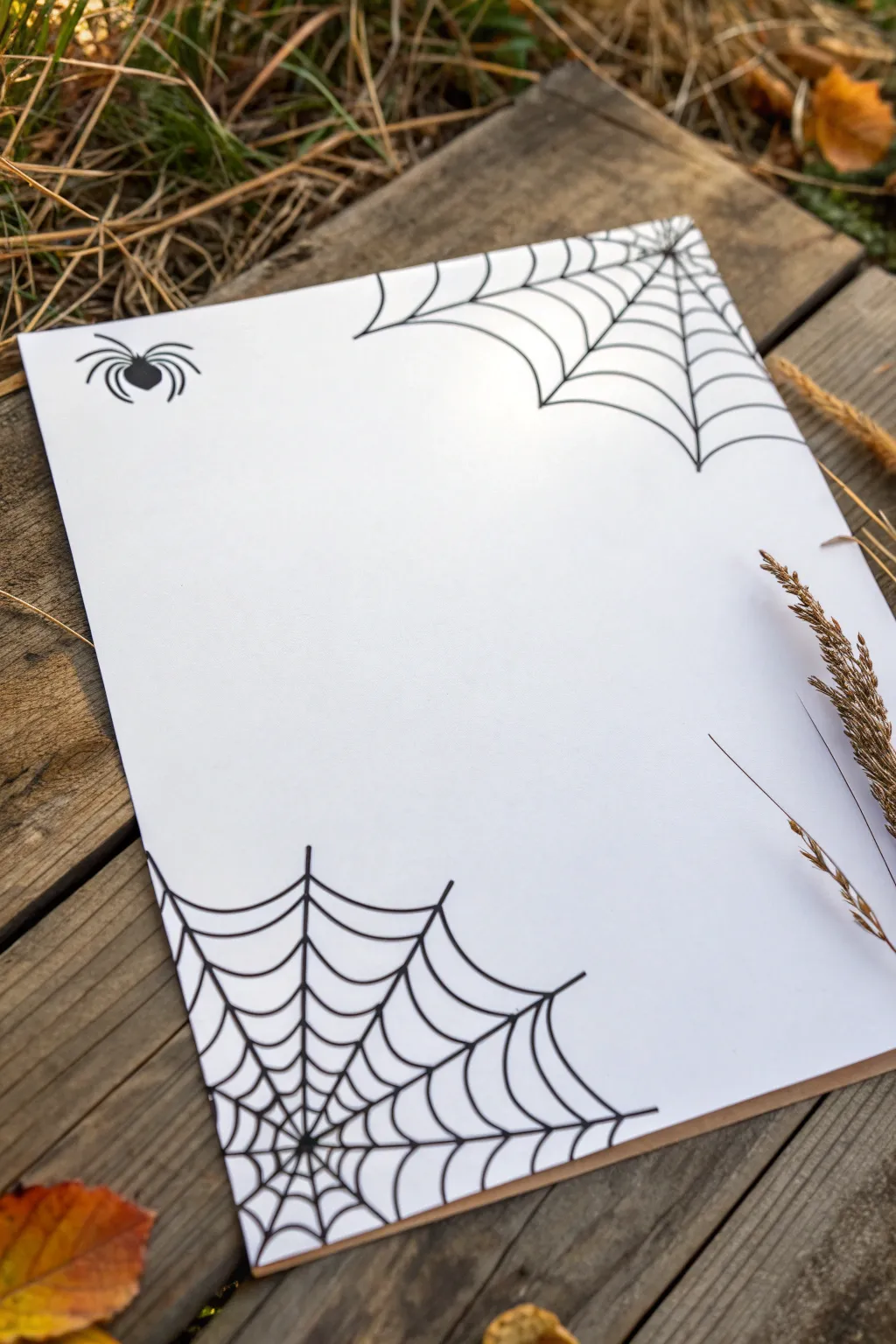 Easy spider web corner doodle in bold black ink, a crisp minimalist Halloween border to copy.
