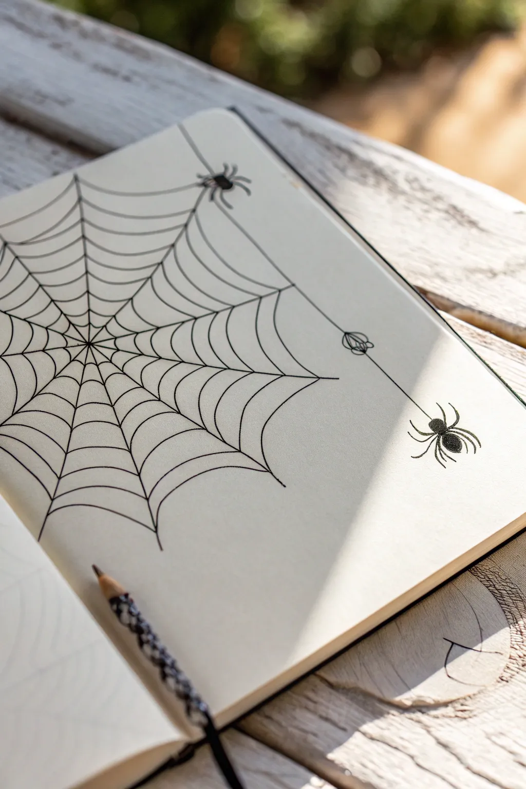 Minimal spiderweb corners with a dangling spider for instant spooky vibes and clean negative space