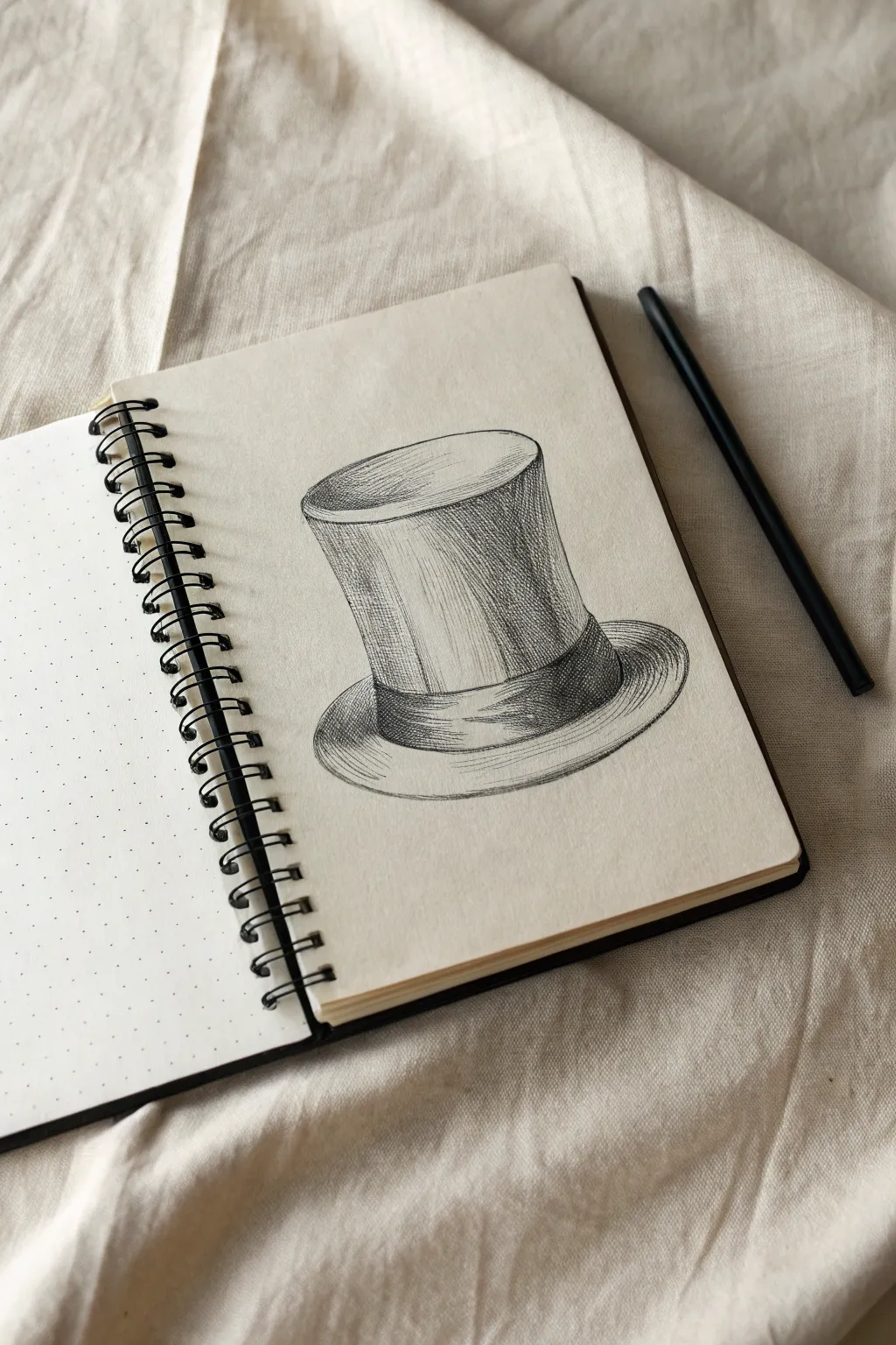 Practice ellipses with a tall top hat: light cylinder guides and a crisp finished brim study.