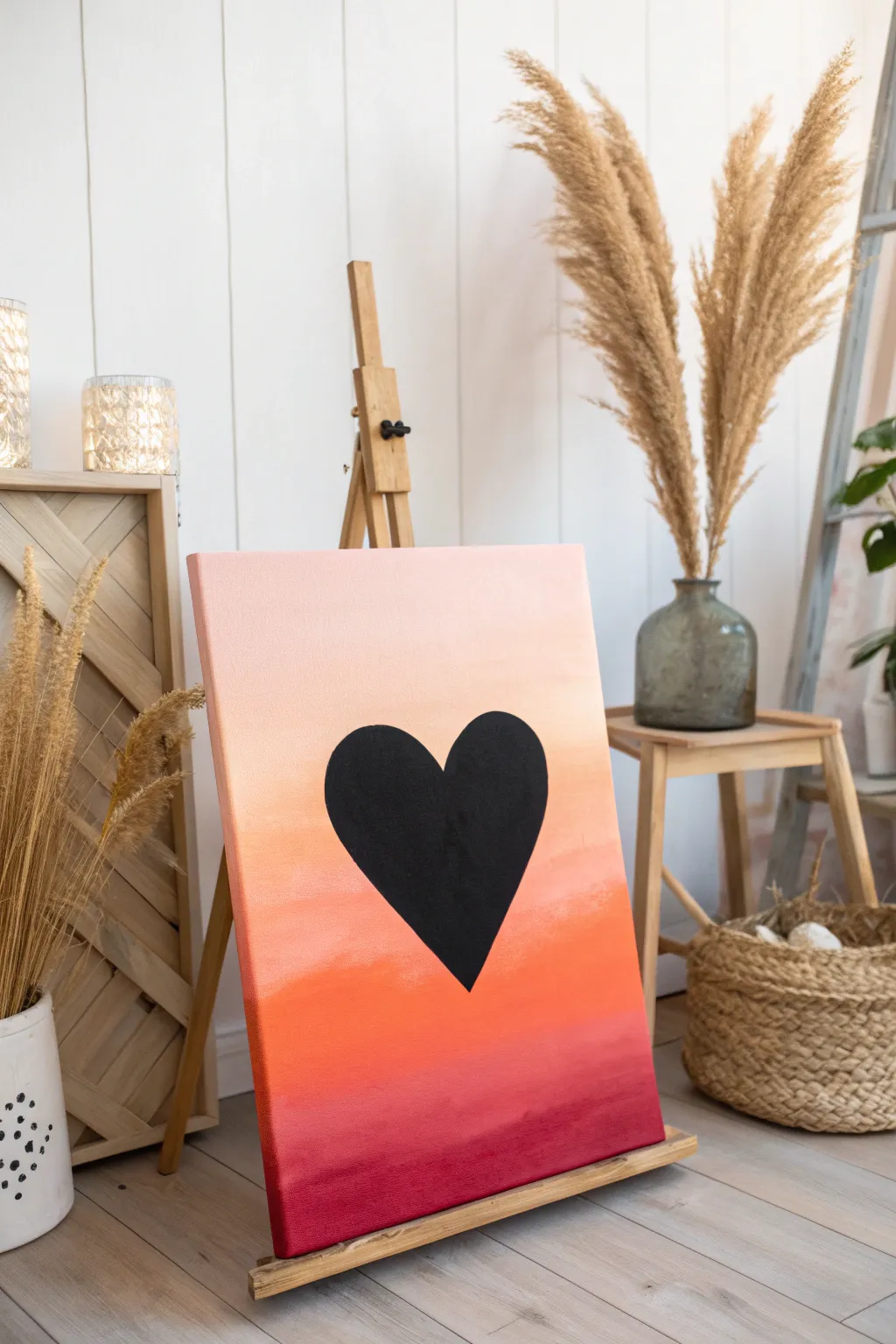 Capture the sunset's warmth with this smooth ombre gradient heart painting idea.