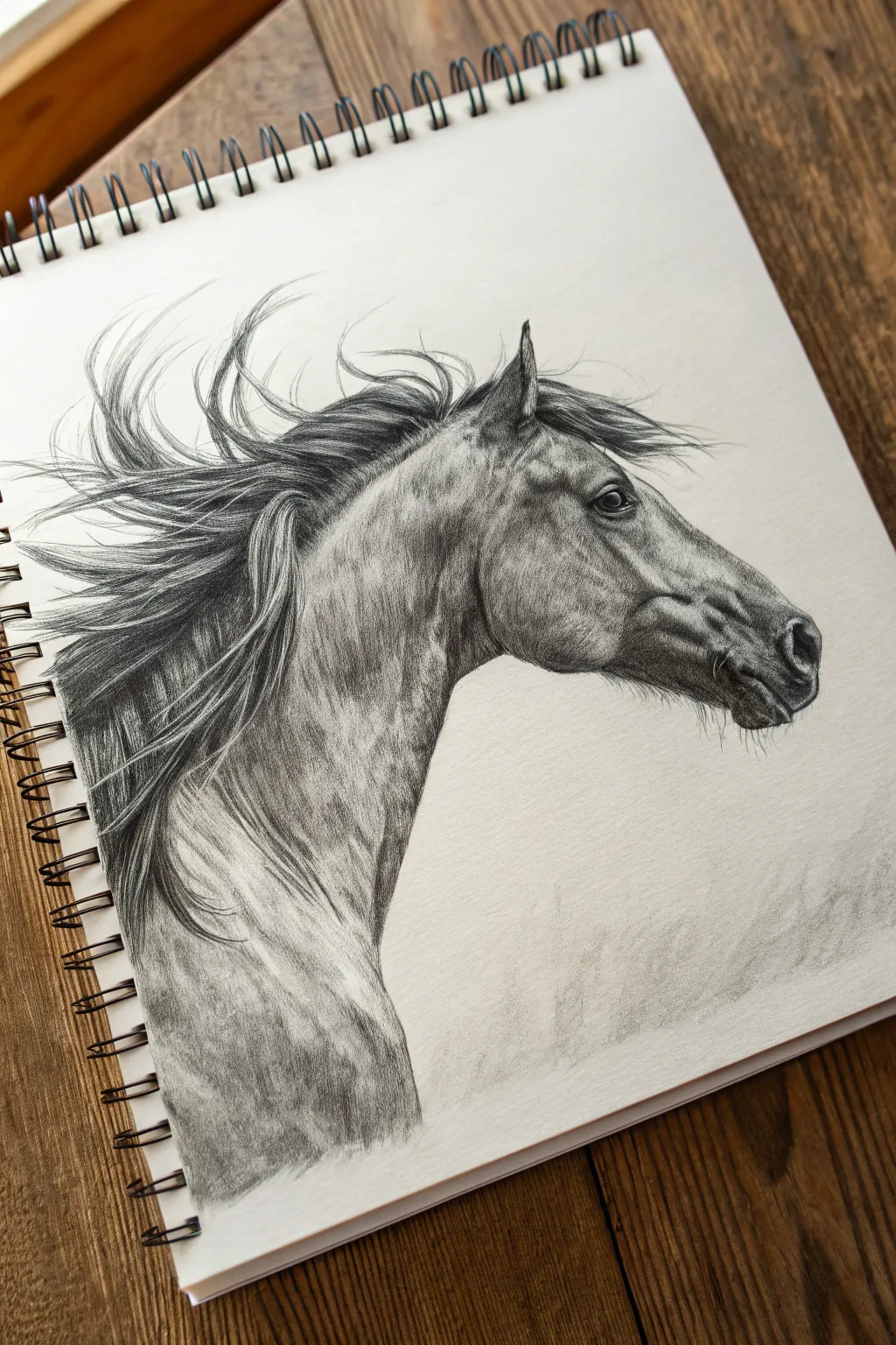 Flowing mane texture practice with bold dark-to-light value shifts and clean strand groupings.