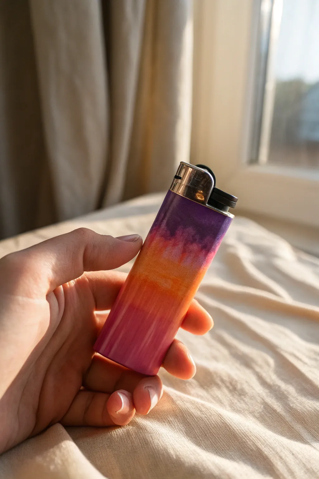 Ombre sunset lighter paint idea: blend pink, orange, and purple on a curved surface